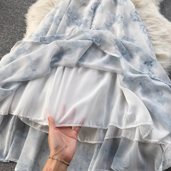 Blue floral backless cutout cowl neck midi dress size xs - Picture 13 of 16